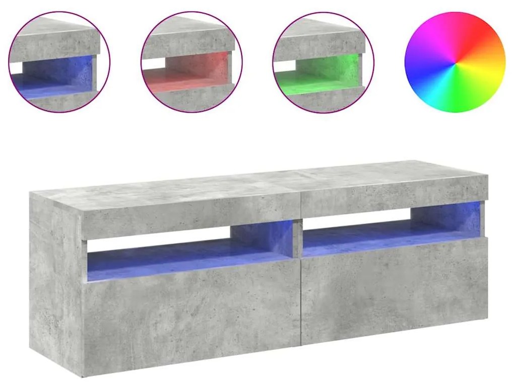 Móveis de TV com luzes LED 2 pcs 60x35x40 cm cinzento cimento