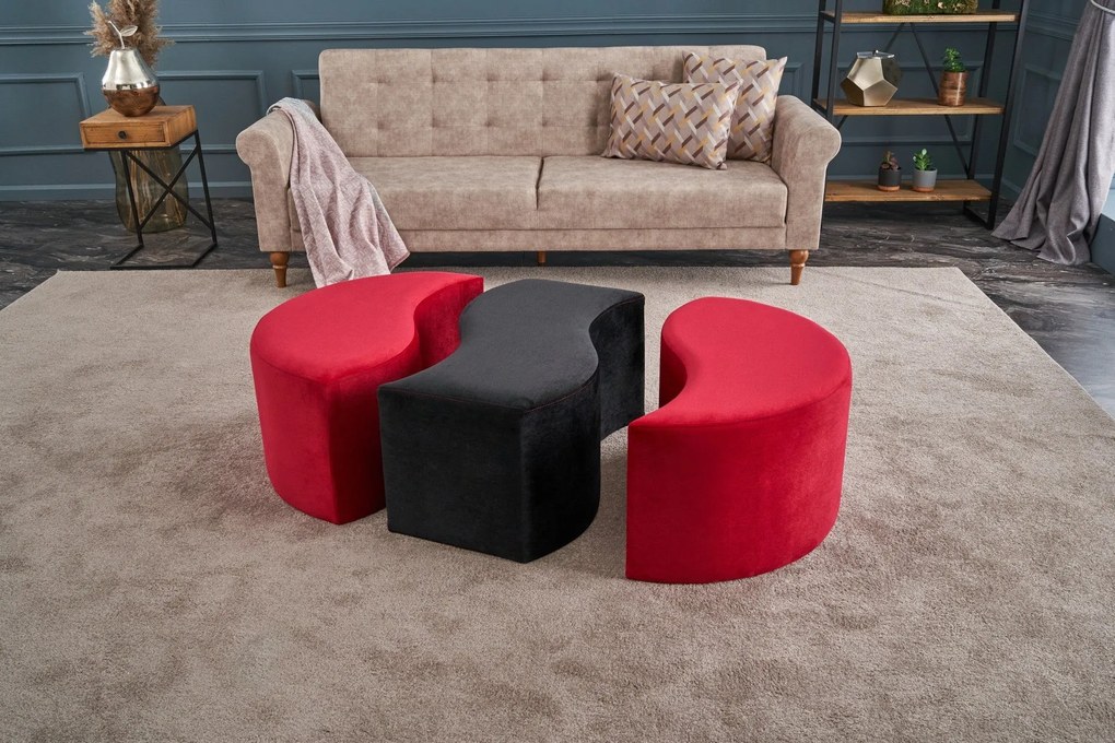 Pouffe Alya Puf – Preto e Vermelho – 120x40x80 cm