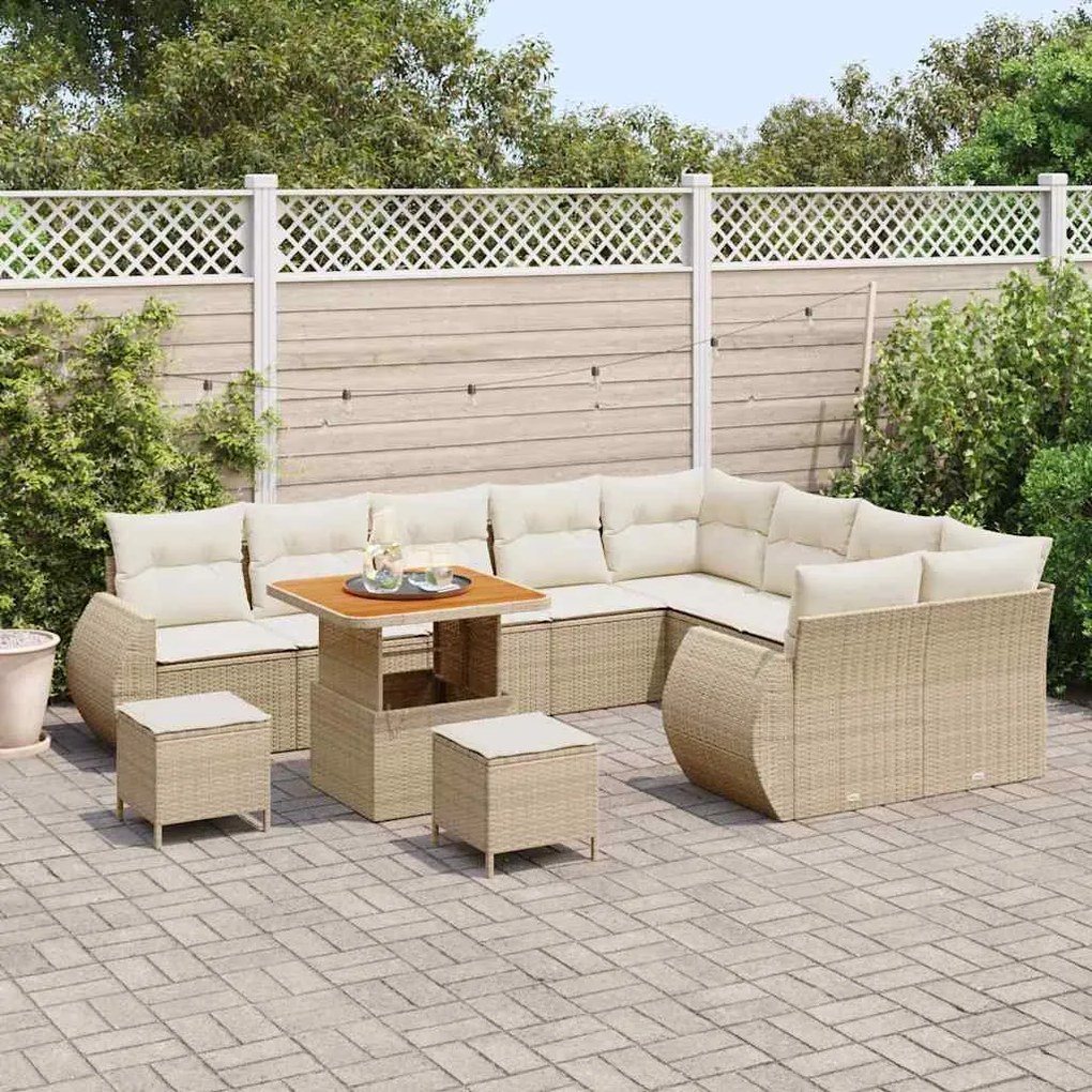 Conjunto de Sofá de Jardim com 12 Peças e Almofadas Bege em Rattan e P