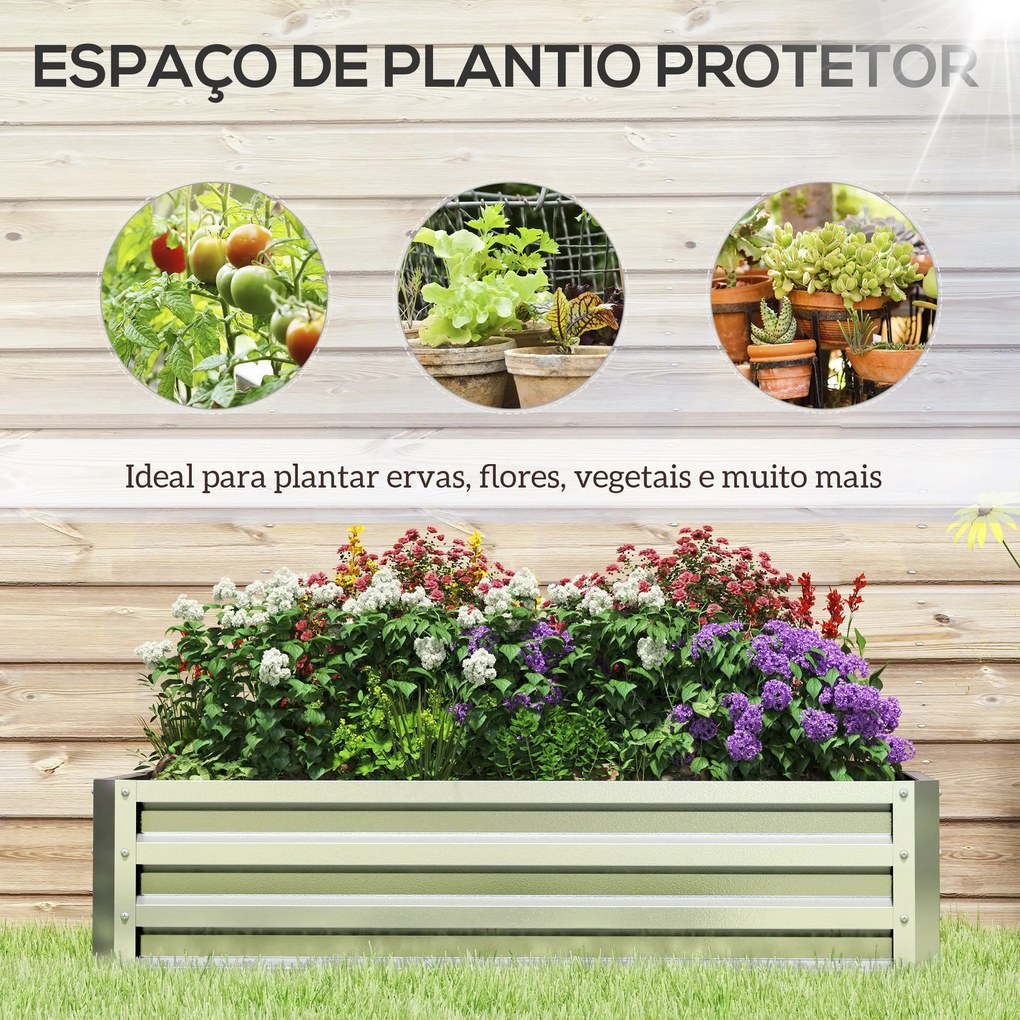 Floreira de Aço Galvanizado para Cultivar Plantas Flores Floreira Exterior Retangular com Fundo Aberto 120x60x30,5 cm Prata