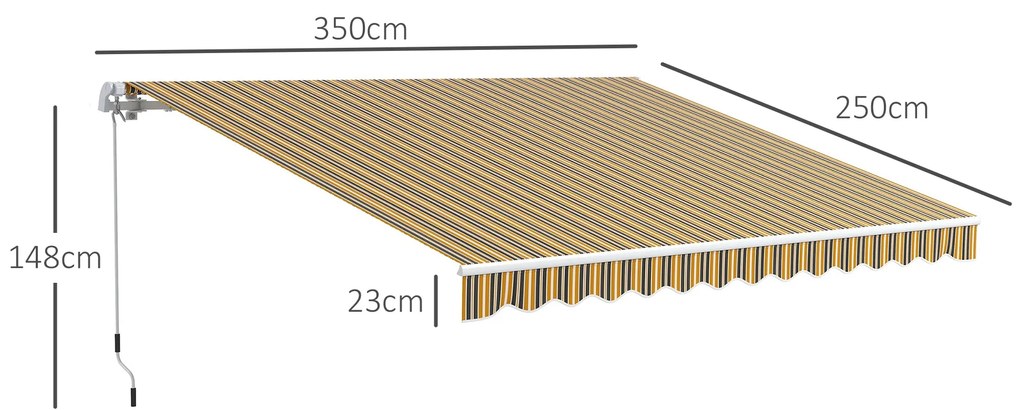 Toldo Manual Retrátil 350x250 cm Toldo para Varanda com Manivela de Me