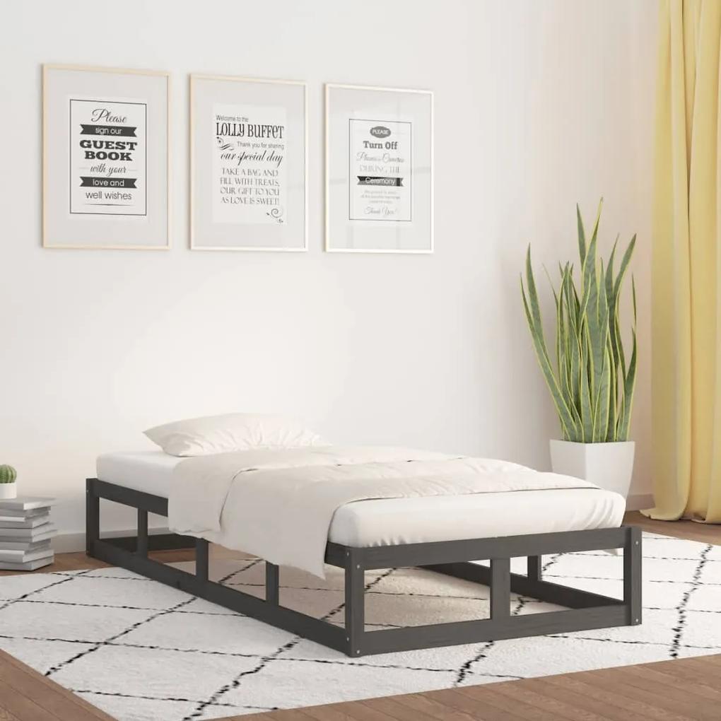 Estrutura de cama solteiro 90x190 cm madeira maciça cinzento