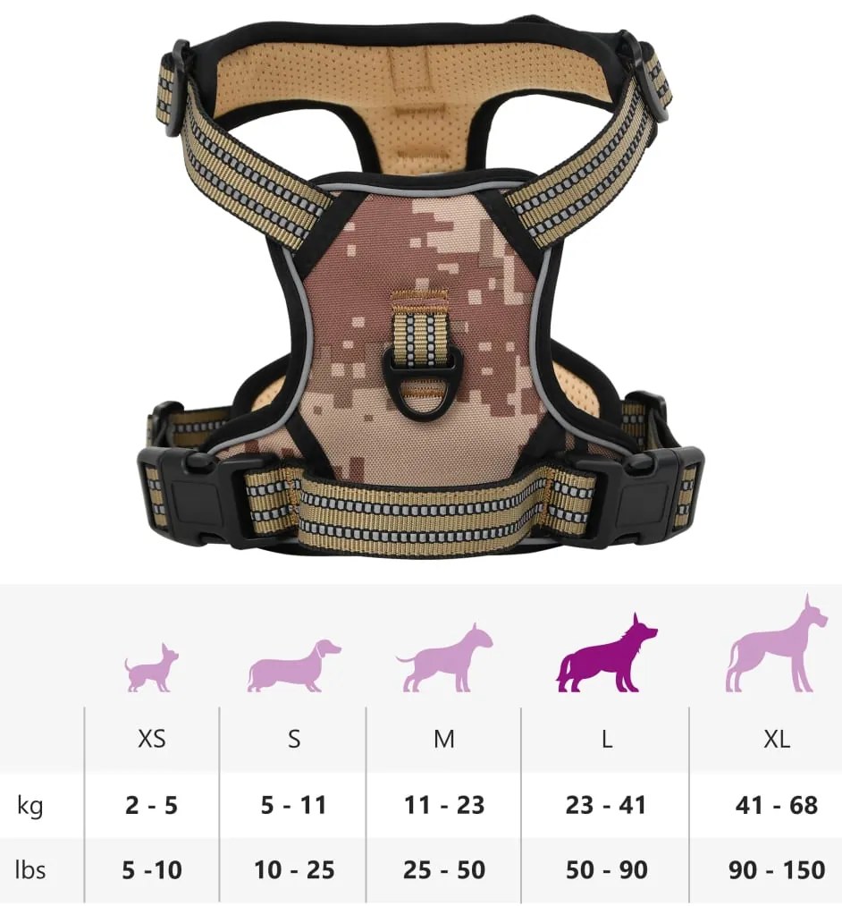 Peitoral para cães com faixas refletoras ajustável L