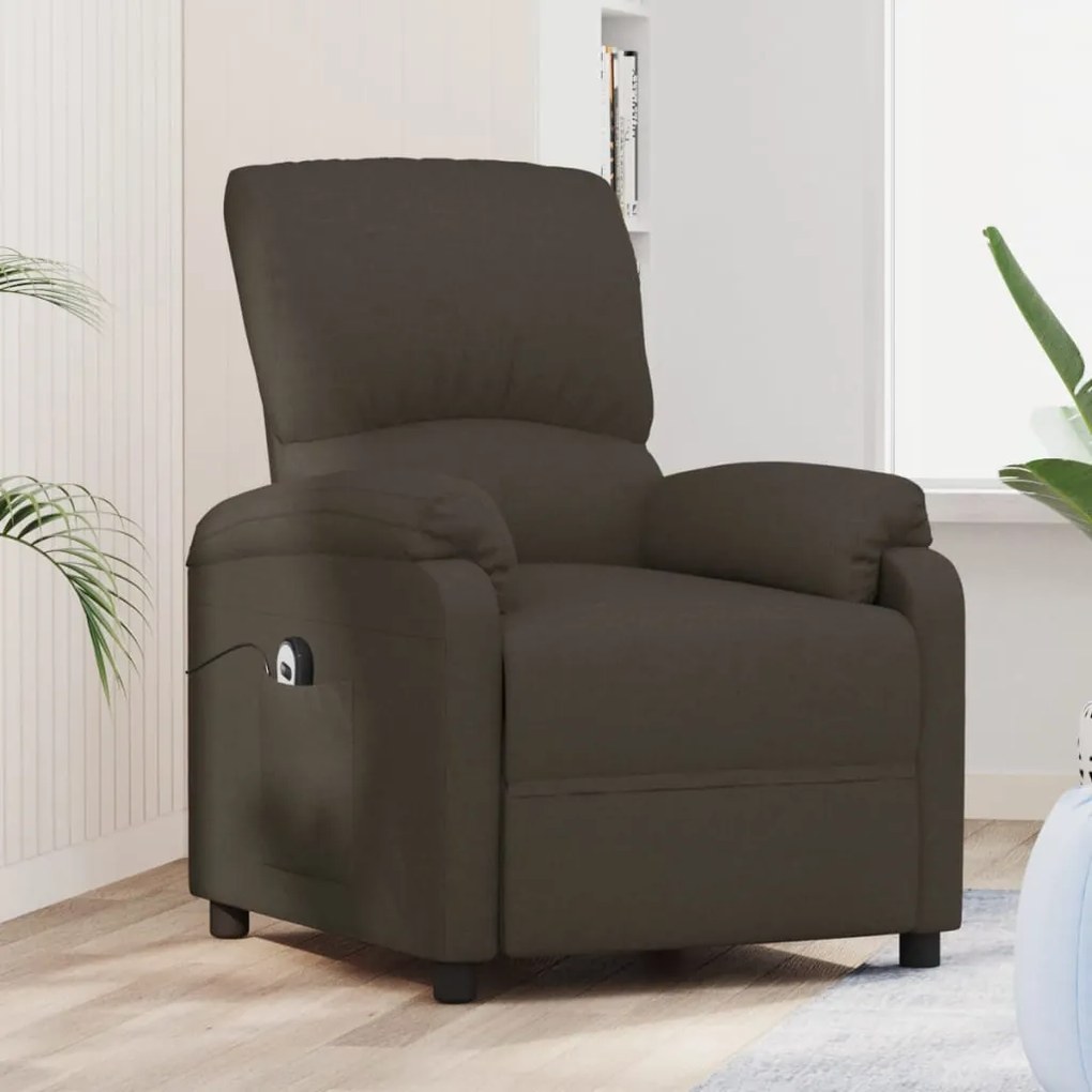 vidaXL Poltrona elevatória tecido castanho-escuro
