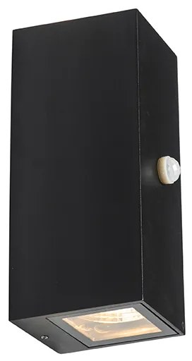 Candeeiro de parede preto 2 luzes IP44 com sensor de movimento - Baleno