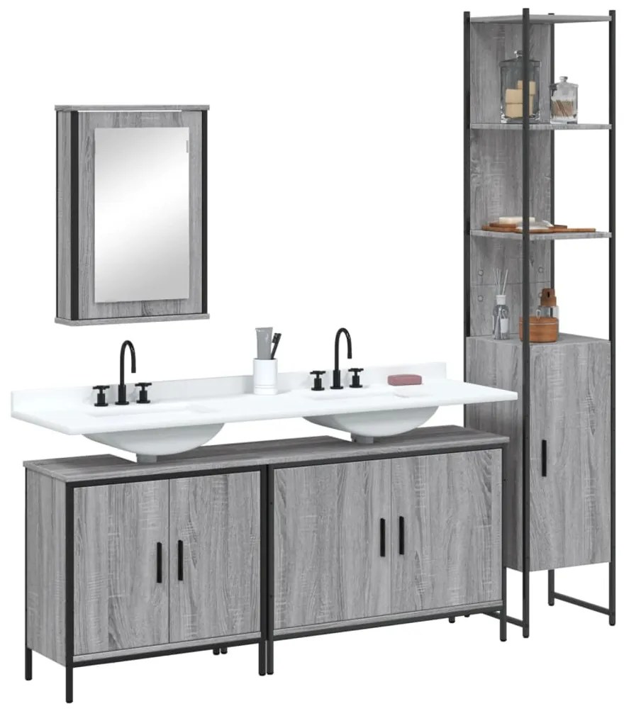 vidaXL 4 pcs Conjunto móveis casa de banho madeira proc. cinza sonoma