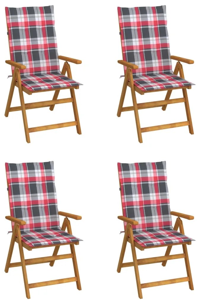 vidaXL Cadeiras jardim reclináveis c/ almofadões 4 pcs acácia maciça