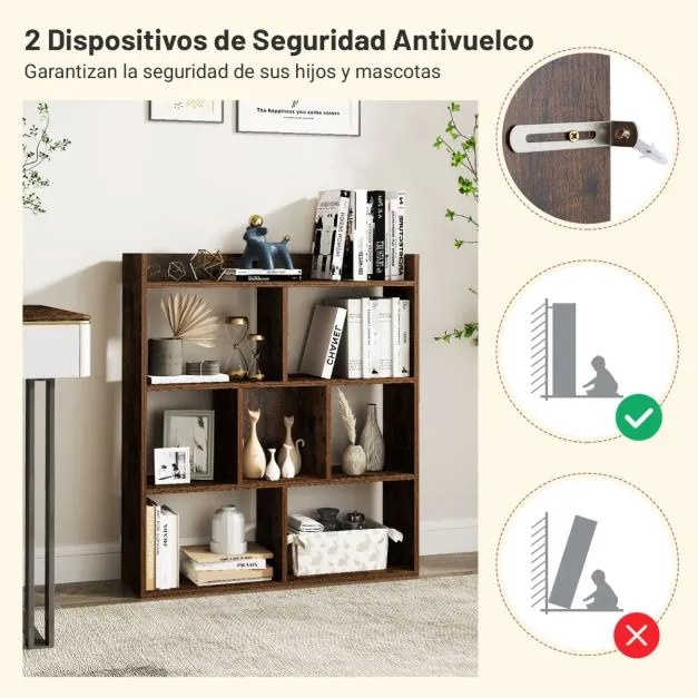 Estante aberta 80 x 20 x 90 cm com 7 cubos de madeira para quarto, sala de estar ou café