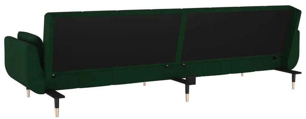 Sofá-cama 2 lugares com duas almofadas veludo verde-escuro