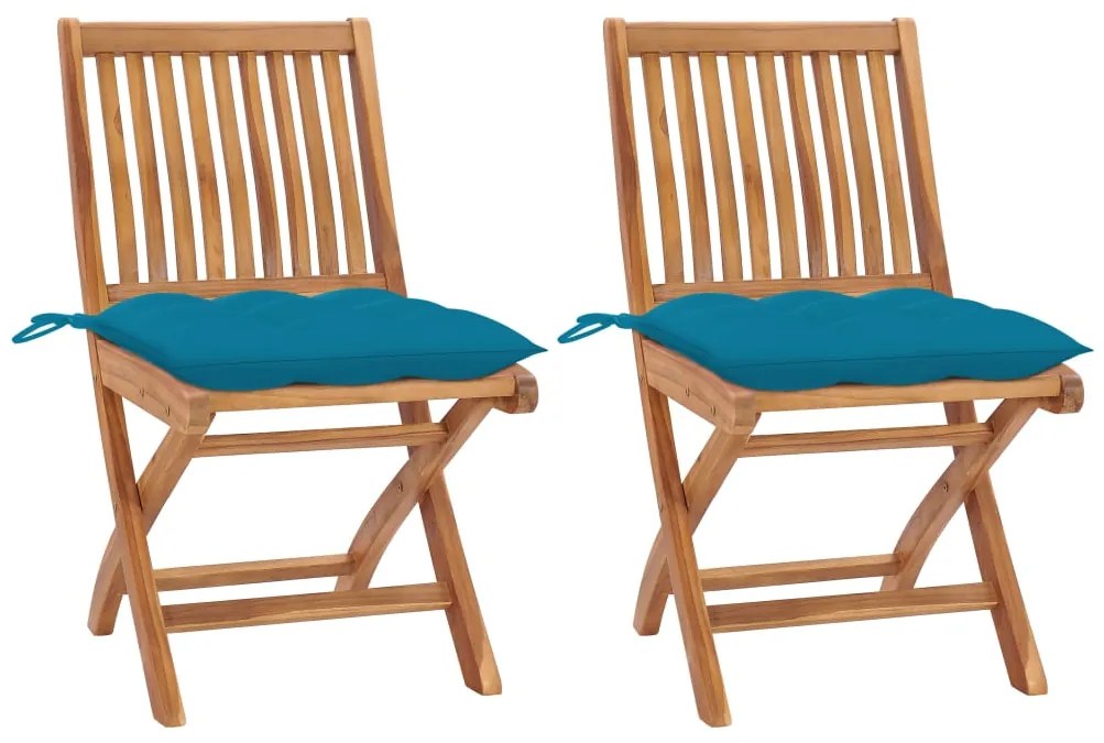 vidaXL Cadeiras de jardim c/ almofadões azul-claro 2 pcs teca maciça