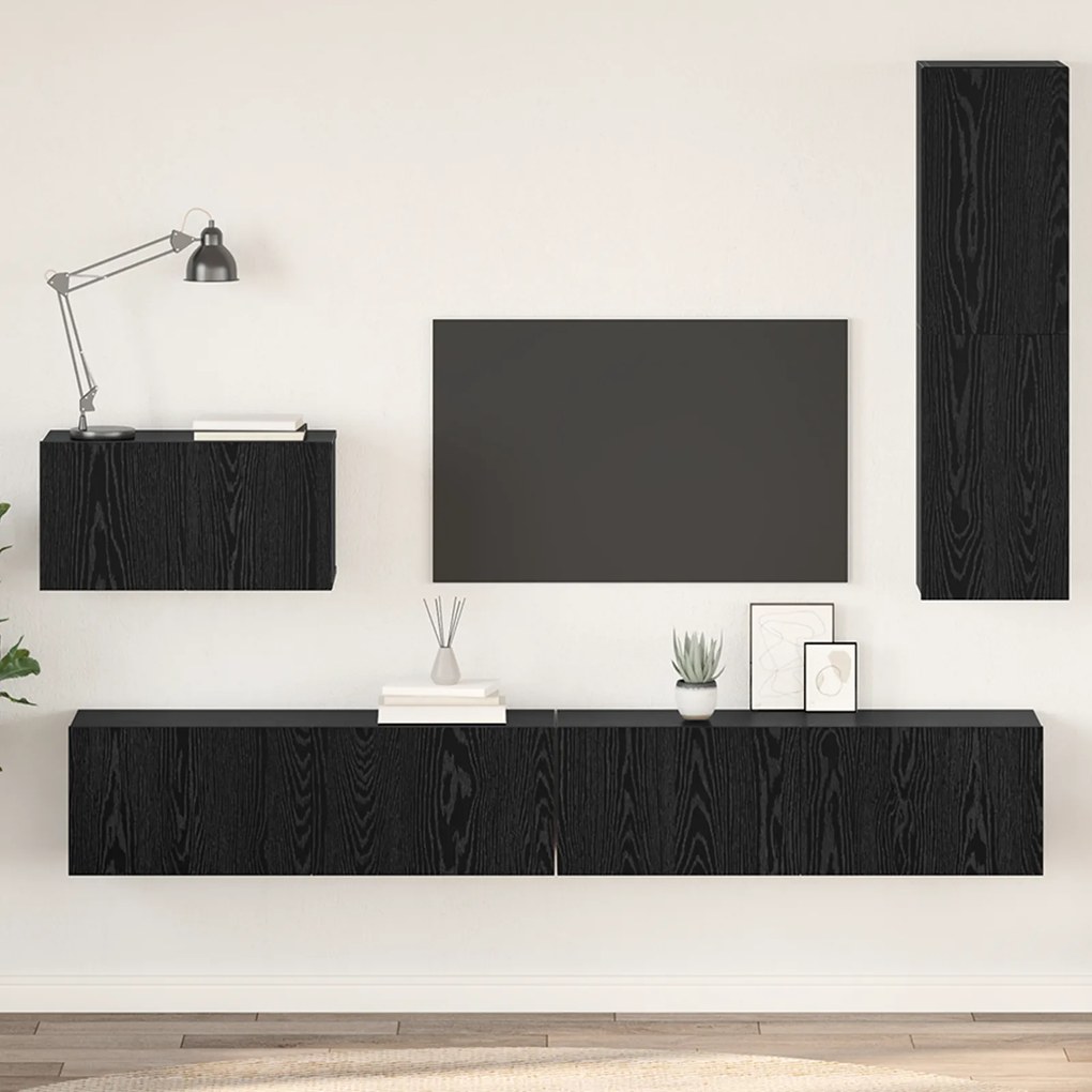vidaXL Gabinete de TV de Parede com prateleira Outros com armazenamento com porta 4 pcs Carvalho Preto