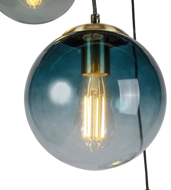 LED Candeeiro de suspensão inteligente latão com 3 WiFi ST64 com vidro azul - Pallon Art Deco