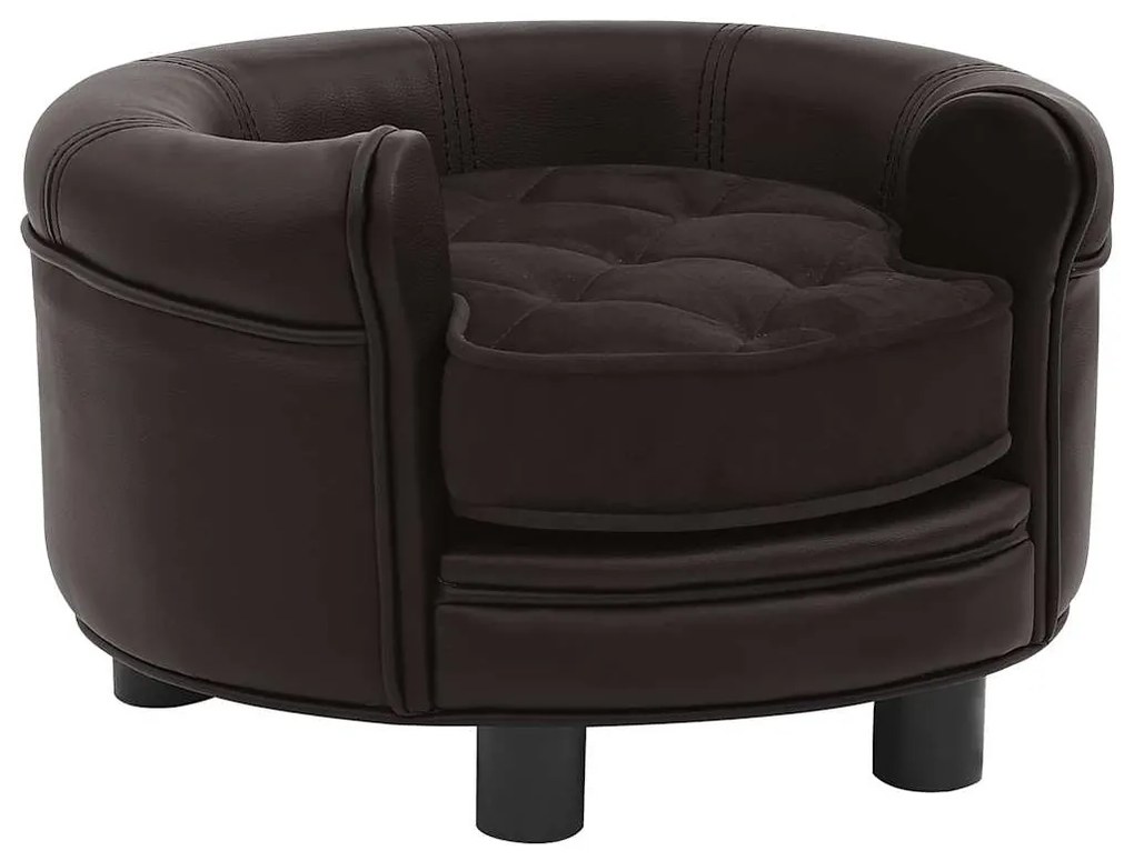 vidaXL Sofá para cães 48x48x32 cm pelúcia e couro artificial castanho