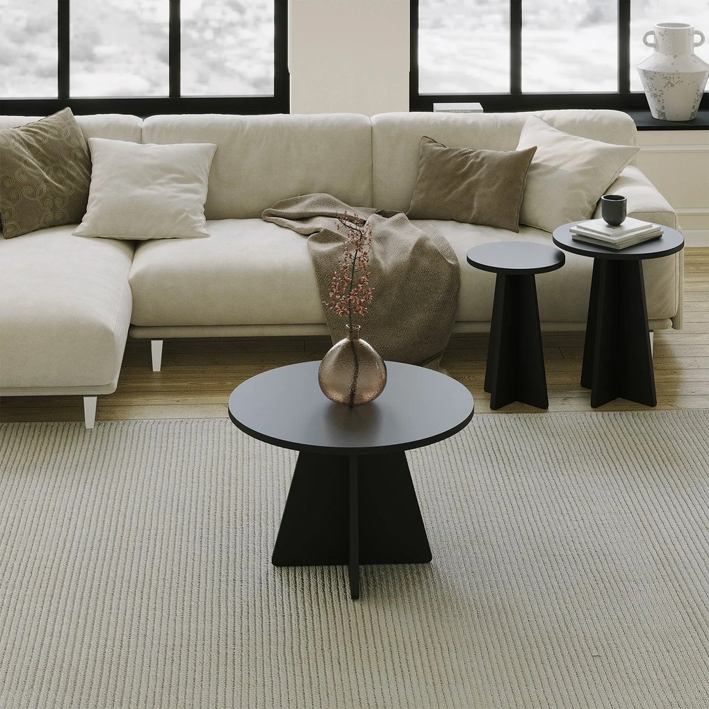 Conjunto de Mesas de Centro Mushroom – Preto – 60x40x60 cm, 40x50x40 c