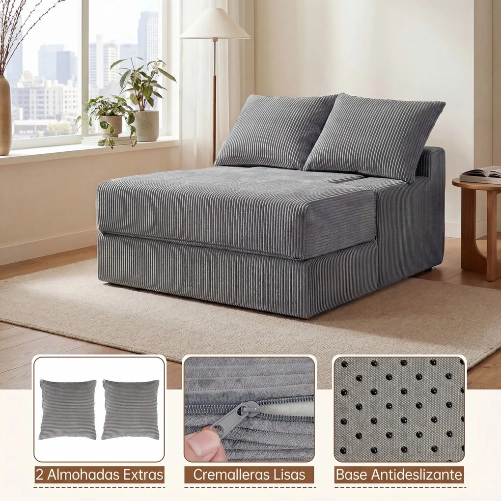 Sofá-Cama Dobrável, 118 x 93 x 48 cm, Capas Removíveis e Laváveis na Máquina, Cinzento