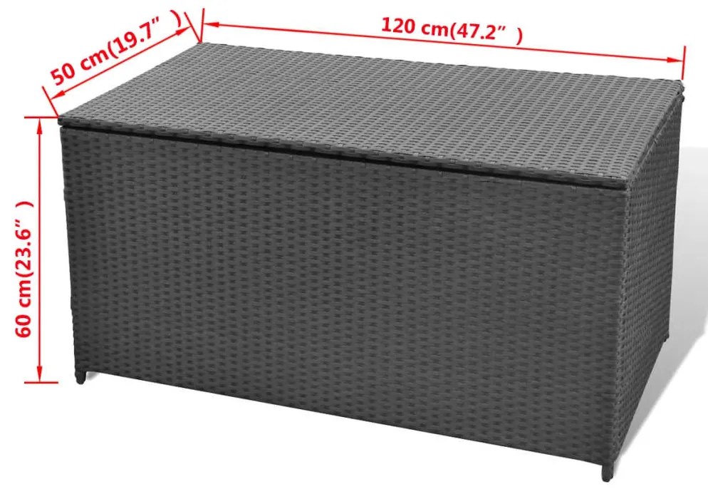 Caixa de arrumação para jardim 120x50x60 cm vime PE preto