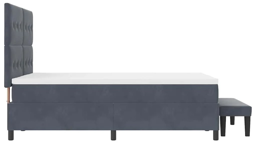 Cama Box Spring com Colchão e Banco Cinza Escuro 160x200 cm Veludo