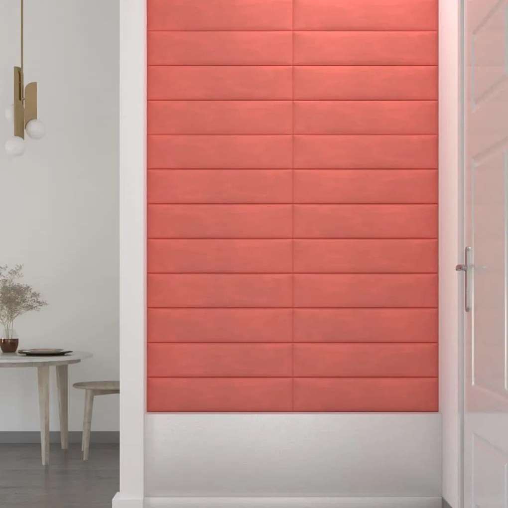 Painel de parede 12 pcs 60x15 cm veludo 1,08 m² rosa