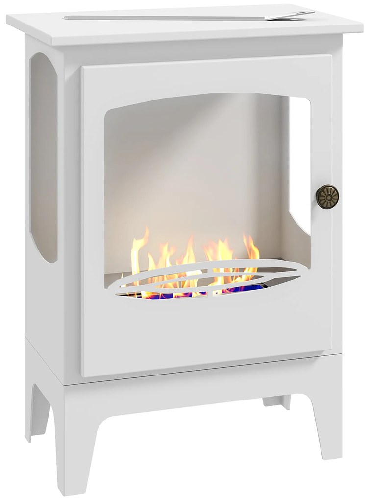 Lareira Bioetanol 7000BTU com Apagador de Aço Inoxidável Depósito de 1,2L Tempo de Combustão 3h para Interiores 20-25 m² 39x26x54 cm Branco