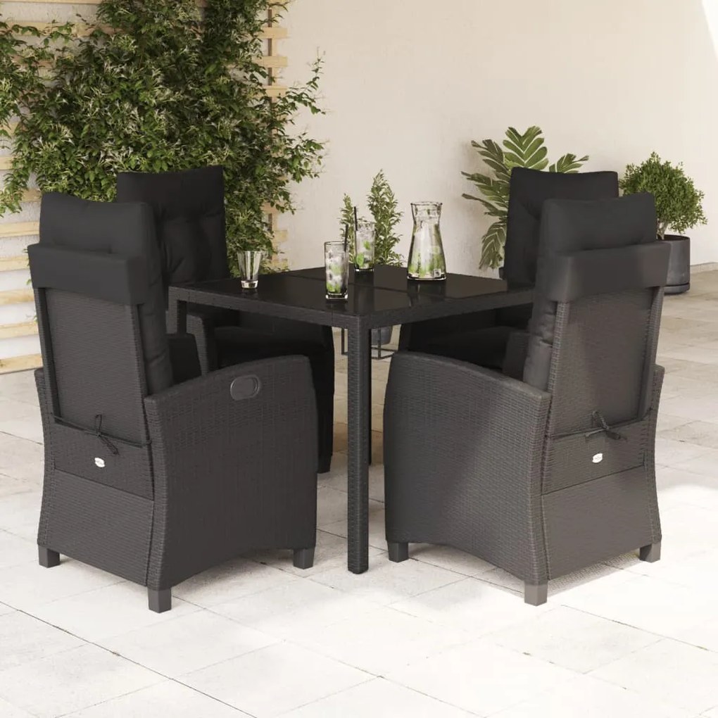 vidaXL 5 pcs conjunto de jantar p/ jardim c/ almofadões vime PE preto