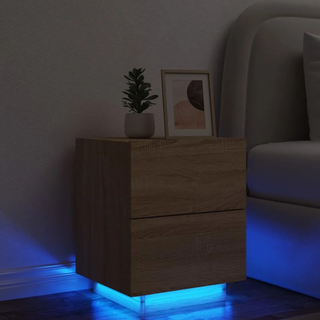 vidaXL Mesa cabeceira c/ luzes LED derivados madeira carvalho sonoma