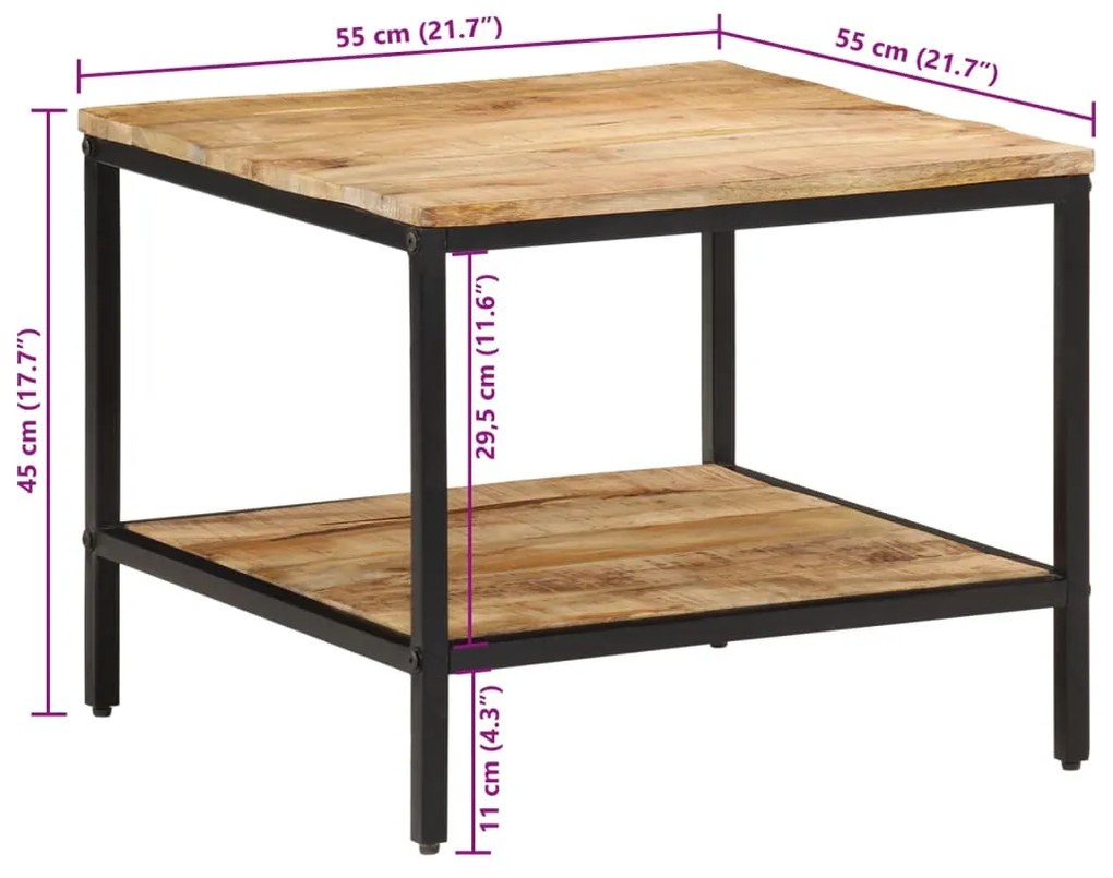 Mesa de centro 55x55x45 cm madeira de mangueira áspera maciça