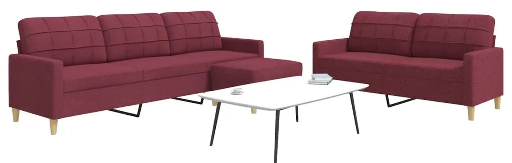 vidaXL 3 pcs conjunto de sofás com apoio de pés tecido vermelho tinto
