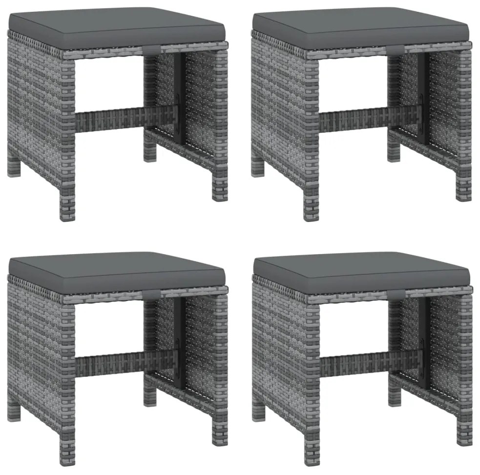 9 pcs conjunto jantar p/ jardim c/ almofadões vime PE cinzento