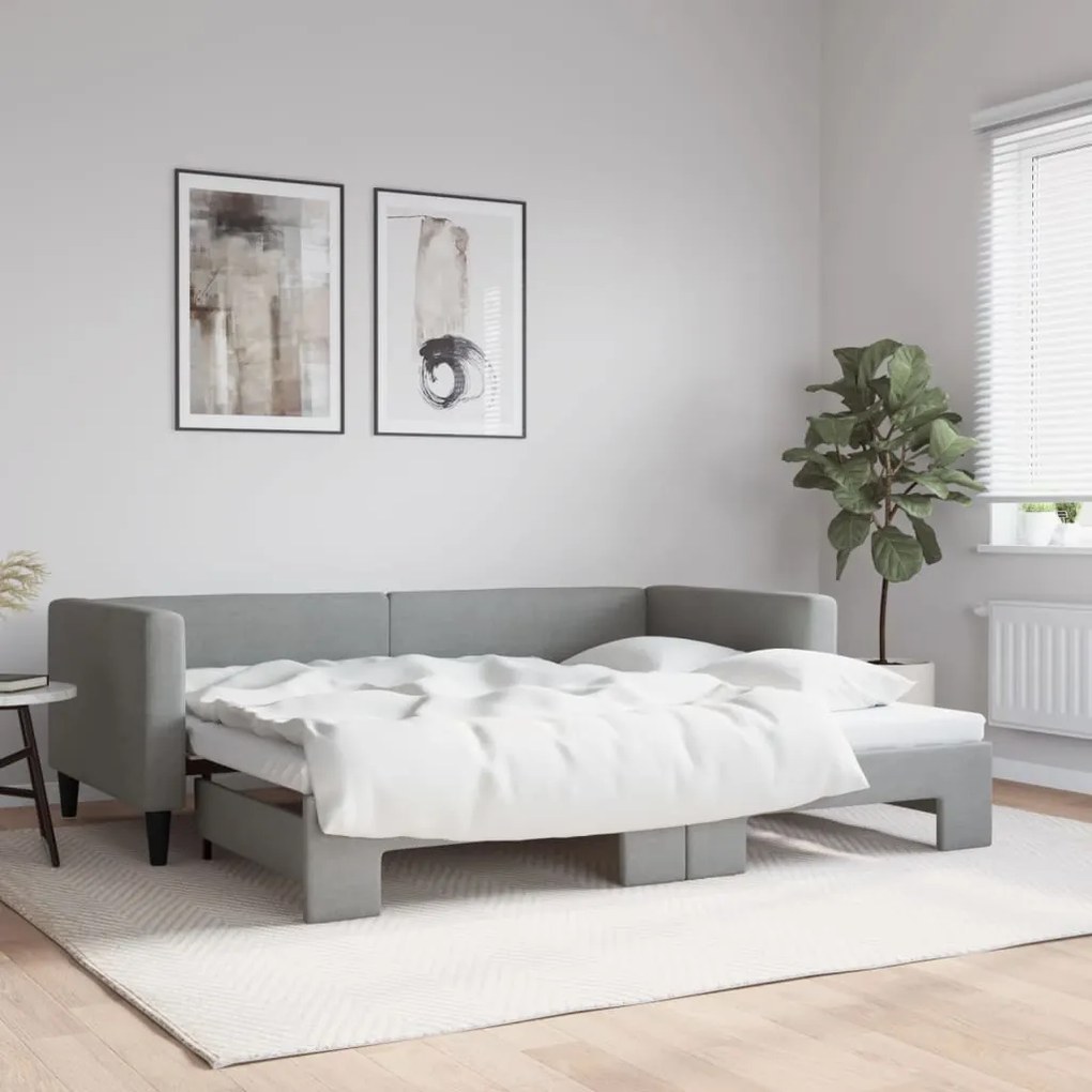vidaXL Sofá-cama com gavetão 90x190 cm tecido cinzento-claro