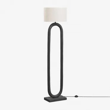 Candeeiro De Pé Em Madeira De Manga Tiberia Preto Claro & Linho Castanho Trigo Ø40 Cm - ↑25 Cm Azoia - Sklum