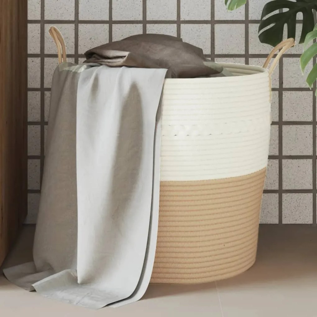 vidaXL Cesto de arrumação Ø43x38 cm algodão bege e branco