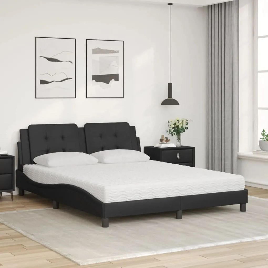 Cama com colchão 160x200 cm couro artificial preto