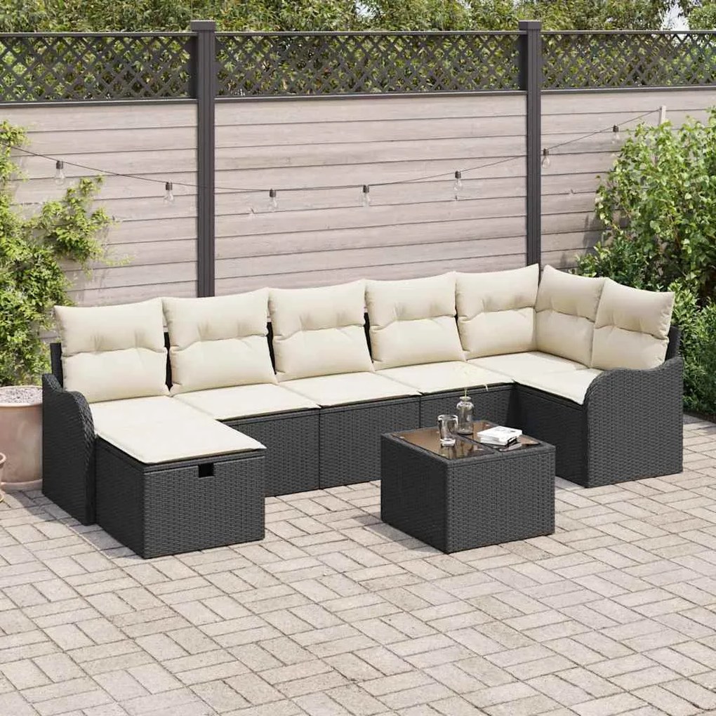 Conjunto de Sofá de Jardim vidaXL 8 Peças com Almofadas Preto Rattan P
