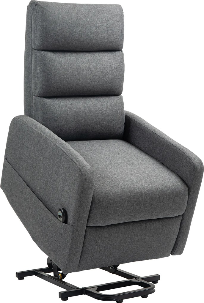 HOMCOM Poltrona relax elétrica com assistência de elevação, controle remoto, espuma macia, bolso lateral, revestimento com aspecto de linho, cinza | Aosom Portugal