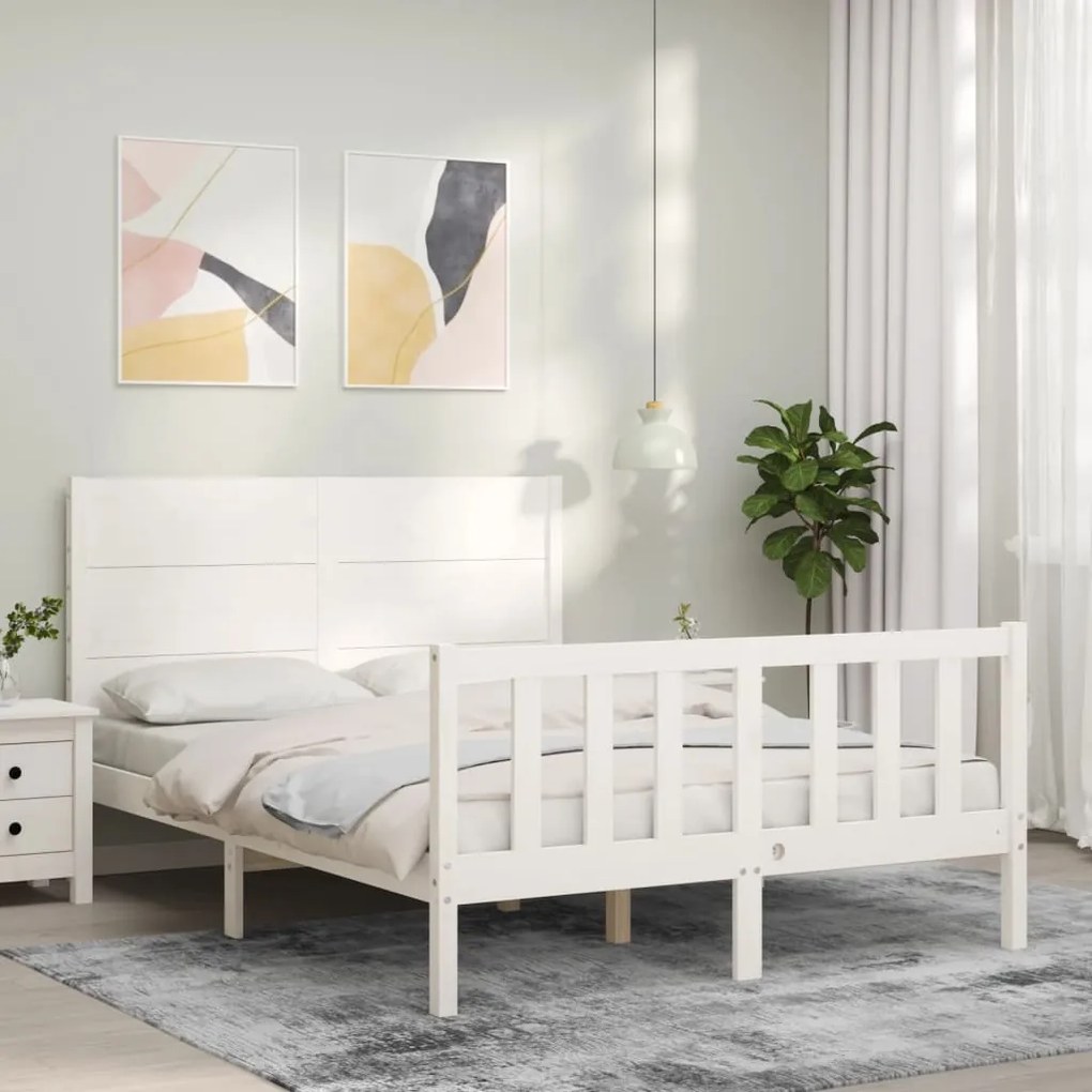 Cama sem colchão 140x190 cm madeira de pinho maciça branco