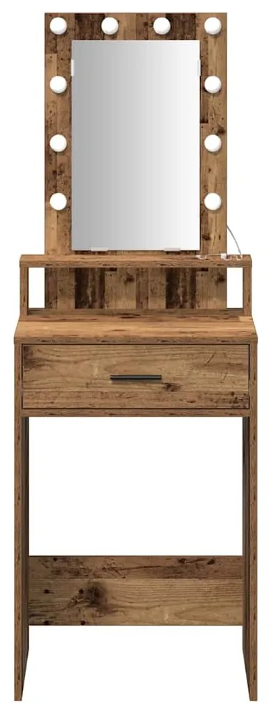 Mesa de Maquiagem vidaXL com Luzes de LED Madeira Antiga 50x41x140 cm