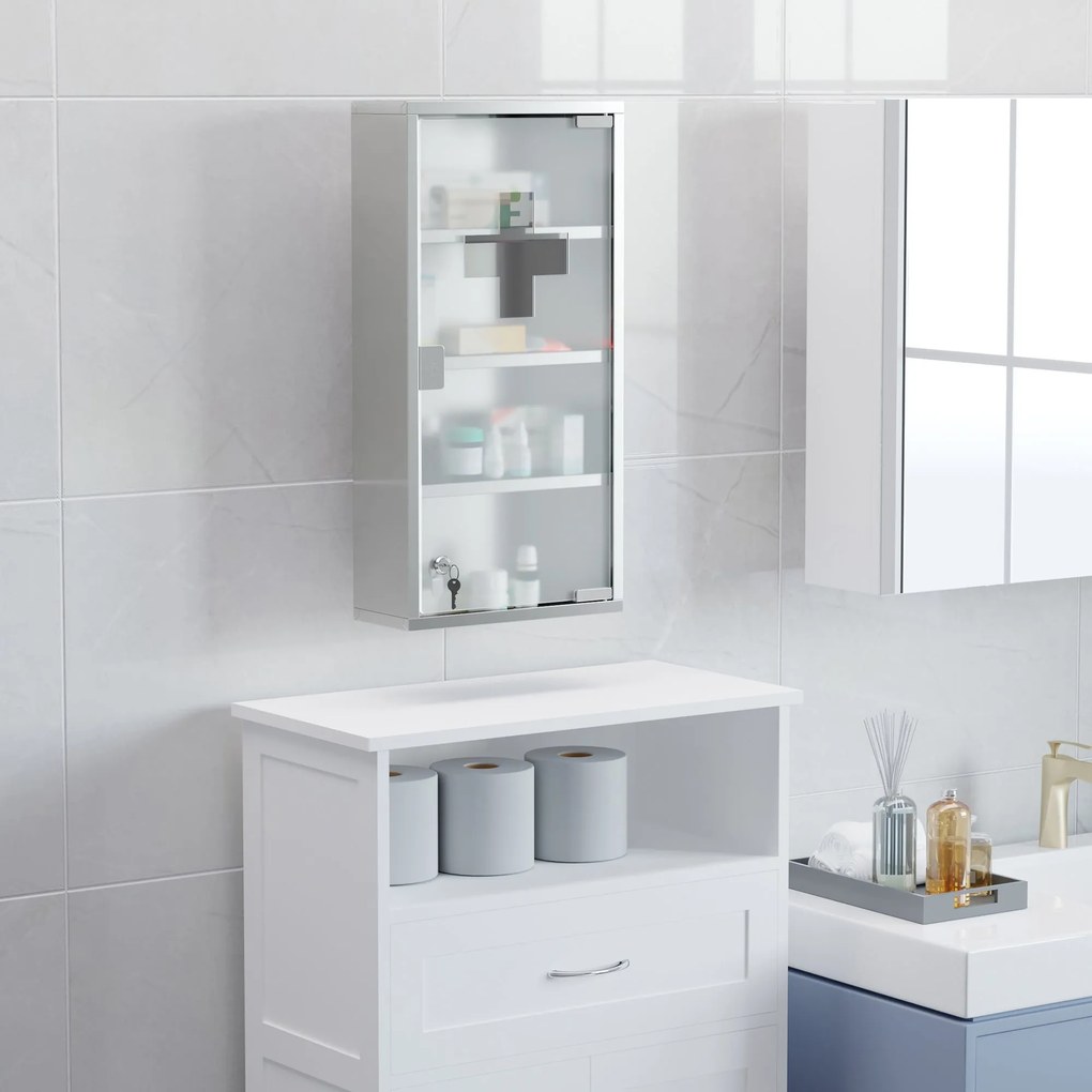Gabinete nde remédios de aço inoxidável 60x30x12cm – Modelo Cefalù