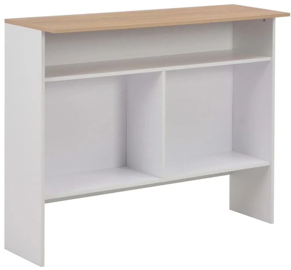 Mesa de bar com 2 tampos 130x40x120 cm branco e carvalho