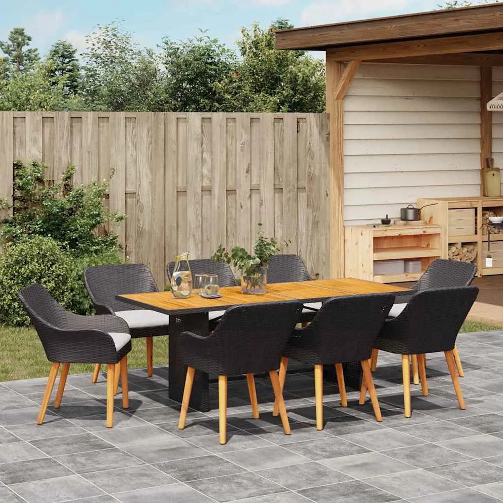 Conjunto de Jantar de Jardim 9 Peças Preto Rattan Sintético