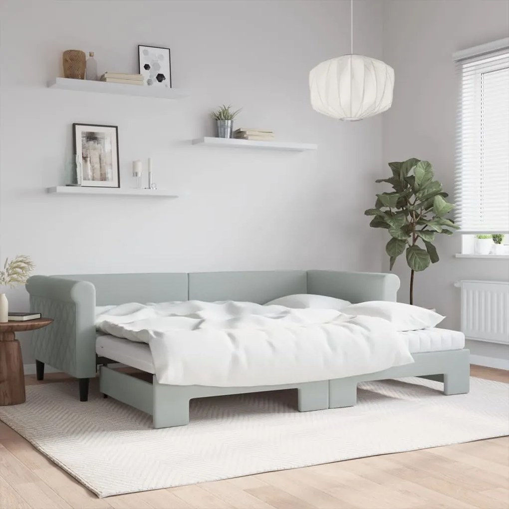 vidaXL Sofá-cama c/ gavetão e colchões 90x200 cm veludo cinzento-claro