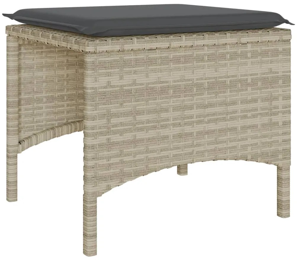 Sofá de jardim 2 lugares com mesa e bancos vime PE cinza-claro