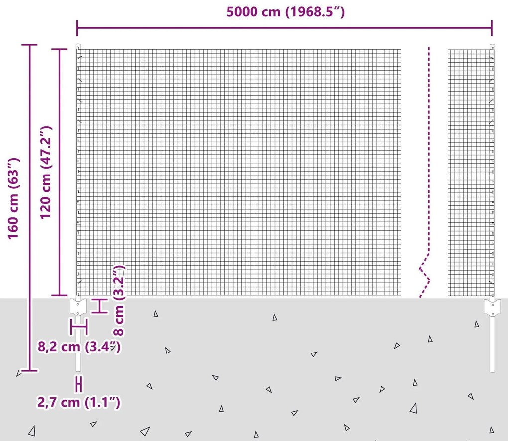 Cerca de Arame Soldado com 44 Postes em U Cinza 1.2 x 50 m Aço