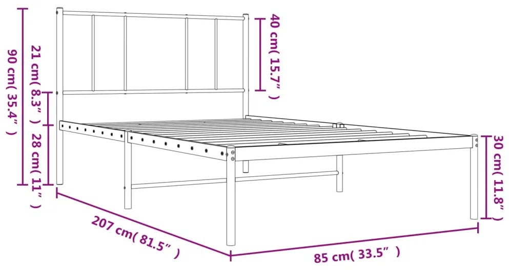 Estrutura de cama com cabeceira 80x200 cm metal preto