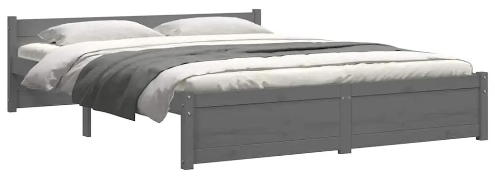 Estrutura de cama casal 135x190 cm madeira maciça cinzento