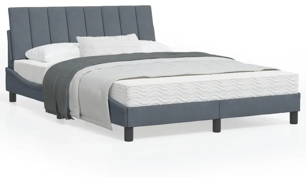 vidaXL Estrutura de cama c/ luzes LED 140x190cm veludo cinzento-escuro