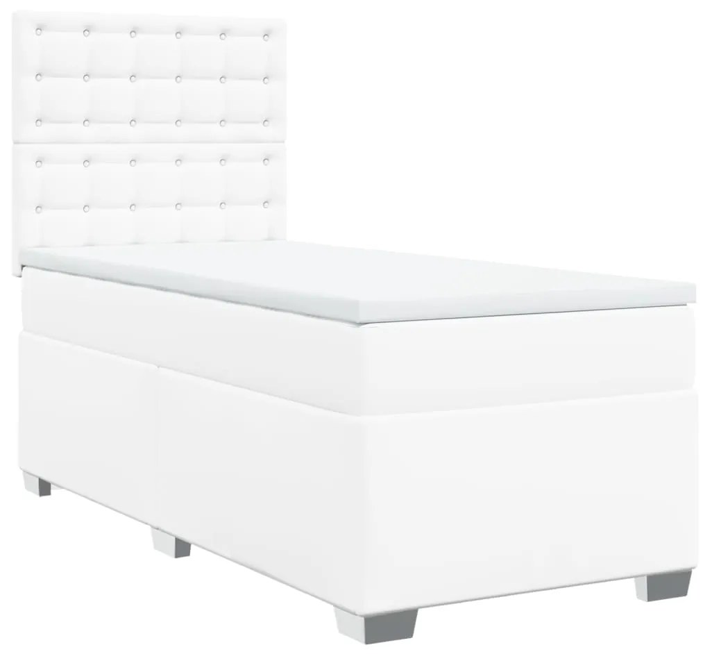 Cama com molas/colchão 90x200 cm couro artificial branco