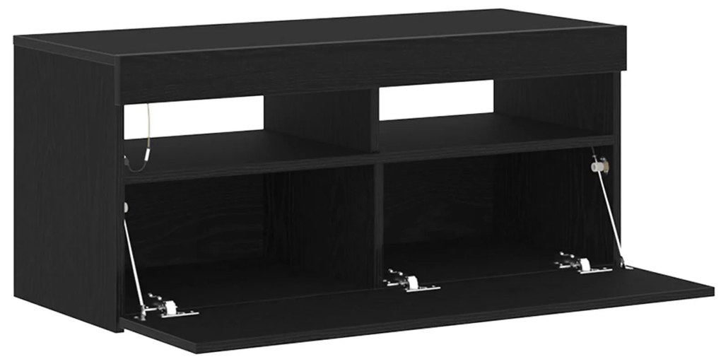 Cabide de televisão vidaXL com Luzes LED em Madeira de Carvalho Preto
