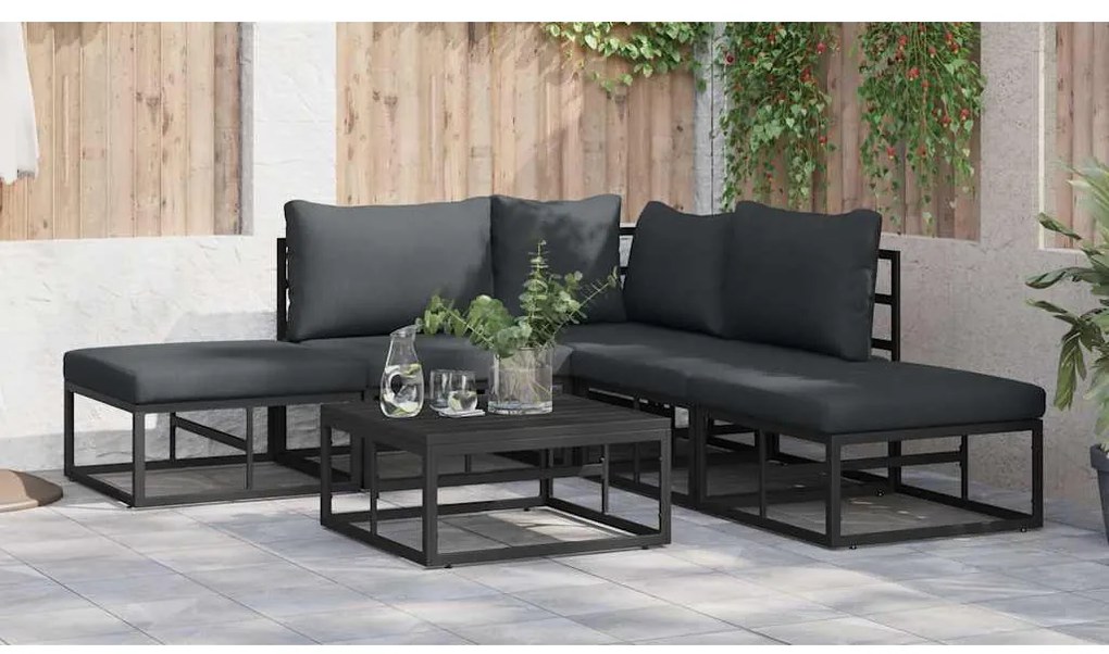 Conjunto de Sofá de Jardim 5 pcs Preto 211,5 x 211,5 x 71 cm