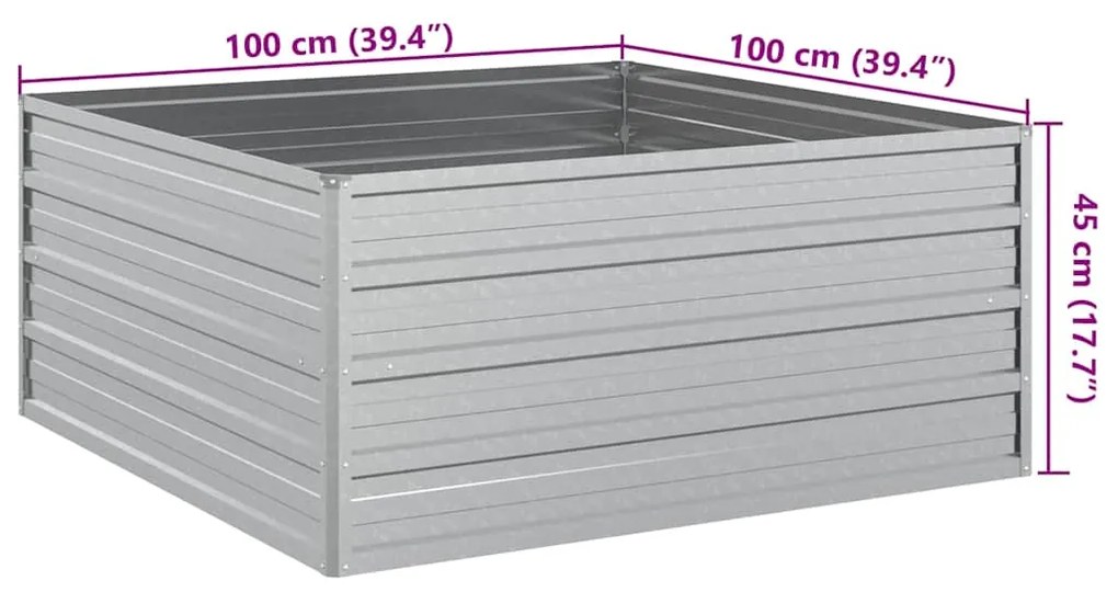 Canteiro elevado jardim 100x100x45 cm aço galvanizado prateado