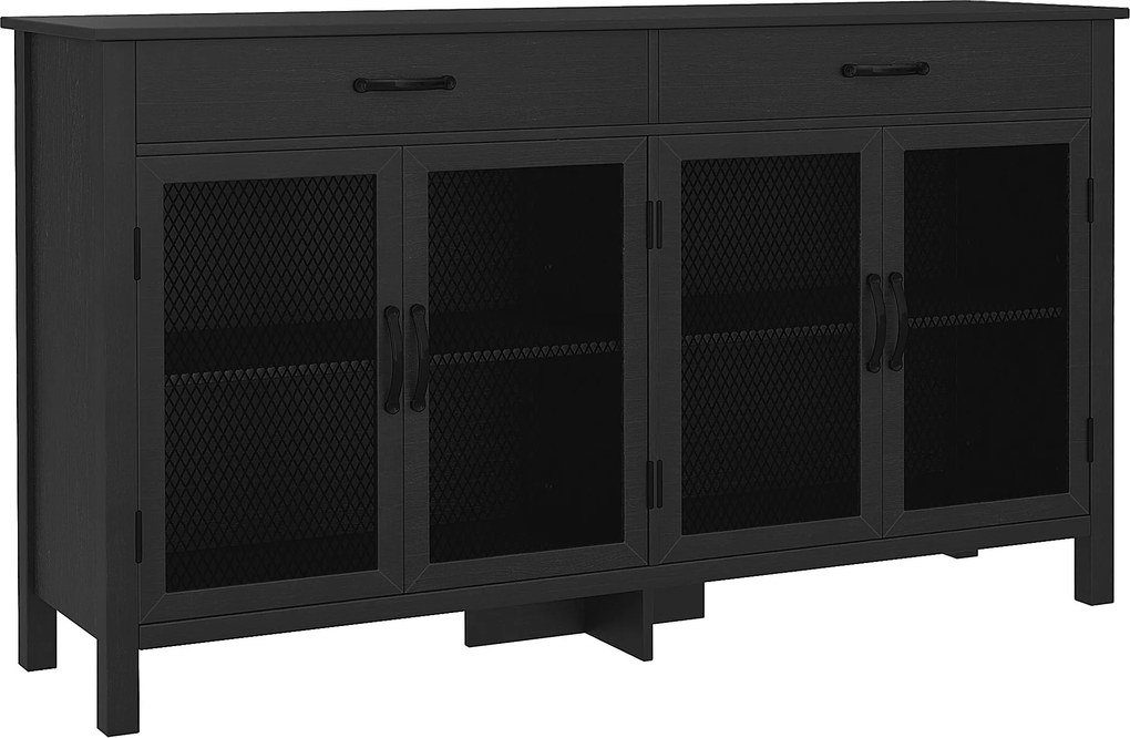 HOMCOM Buffet baixo móvel de arrumação 4 portas com prateleiras reguláveis e 2 gavetas estilo industrial 150 x 40 x 85 cm preto | Aosom Portugal